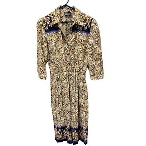 Vintage Breli Originals Union Gold
Purple Paisley Floral Print Shirt Dress
